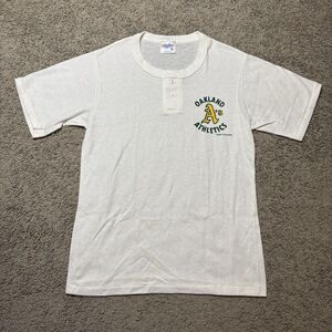Vintage Oakland Athletics White T-Shirt Mens M 80s Velva Sheen MLB Baseball